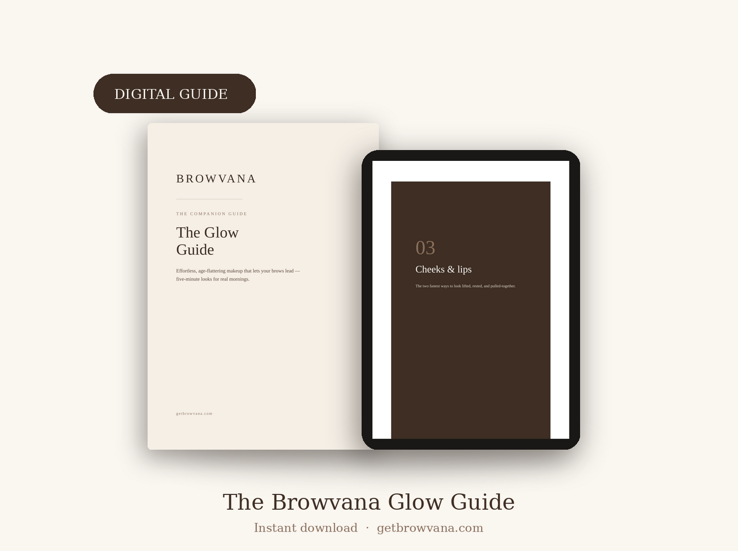 The Browvana Glow Guide 5-minute makeup eBook for women 35 plus cover